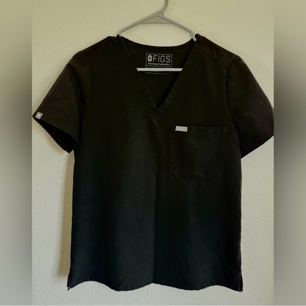 Figs Black V-Neck Medical Top with Branded Neckline
